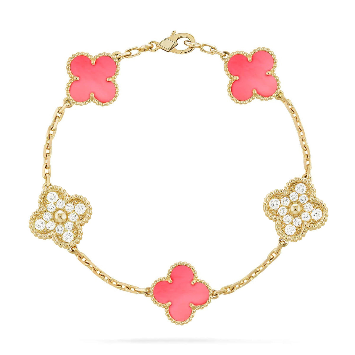[Royal&Vicky]LUCKY CLOVER 5-MOTIF BRACELET - PINK MOTHER-OF-PEARL COLLECTION