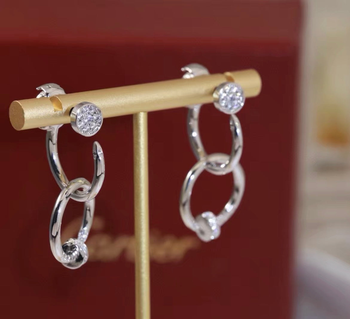 [Royal&Vicky]NAIL COLLECTION DIAMOND SET DOUBLE HOOP EARRINGS
