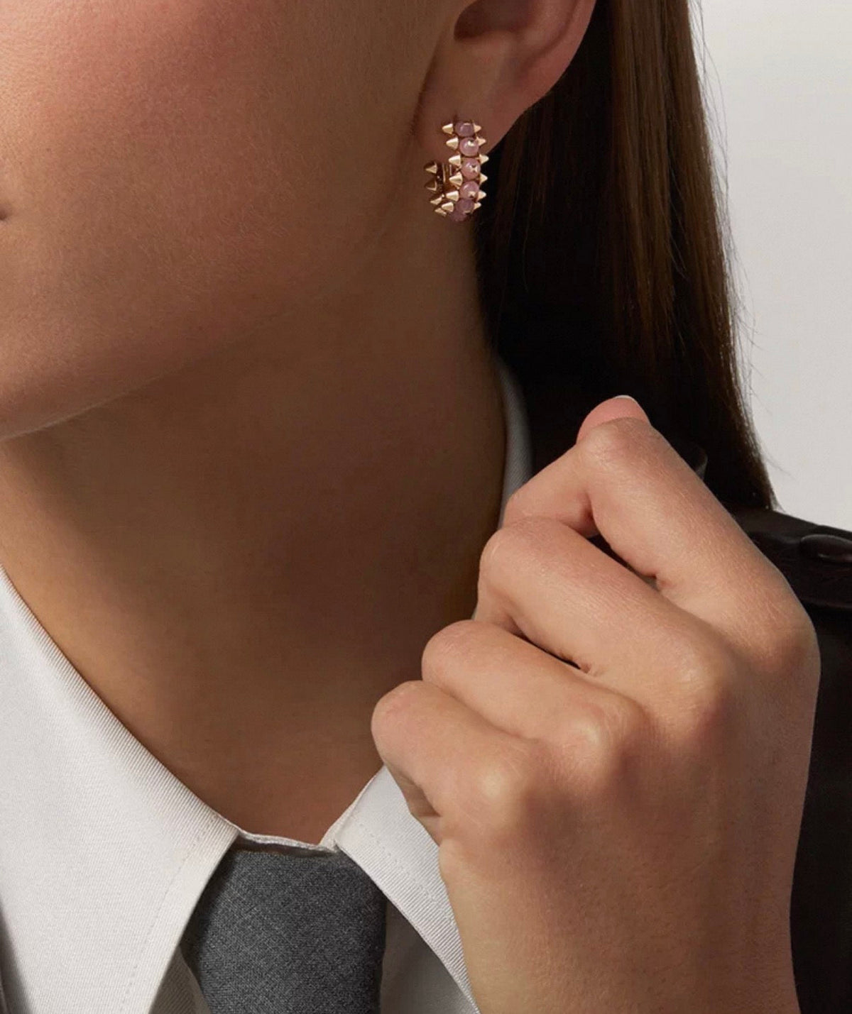 [Royal&Vicky]CLASH COLLECTION AGATE CHALCEDONY STUD EARRINGS