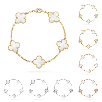 [Royal&Vicky]LUCKY CLOVER 5-MOTIF BRACELET - WHITE MOTHER-OF-PEARL COLLECTION