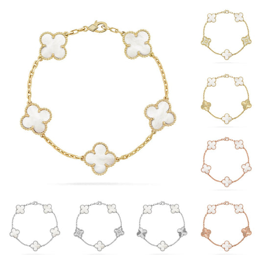 [Royal&Vicky]LUCKY CLOVER 5-MOTIF BRACELET - WHITE MOTHER-OF-PEARL COLLECTION