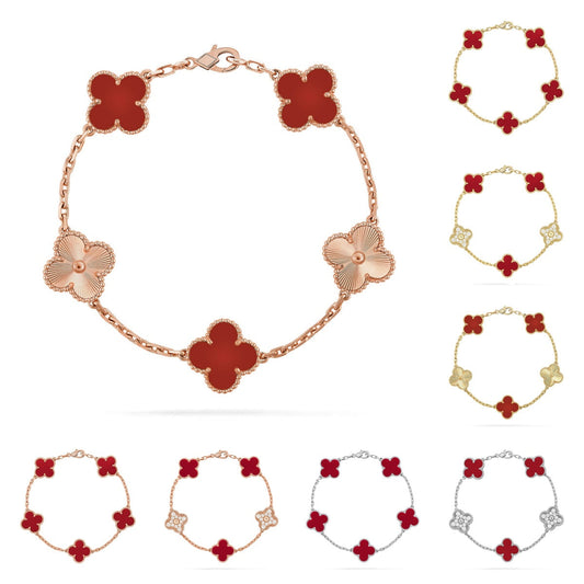[Royal&Vicky]LUCKY CLOVER 5-MOTIF BRACELET - RED CARNELIAN COLLECTION