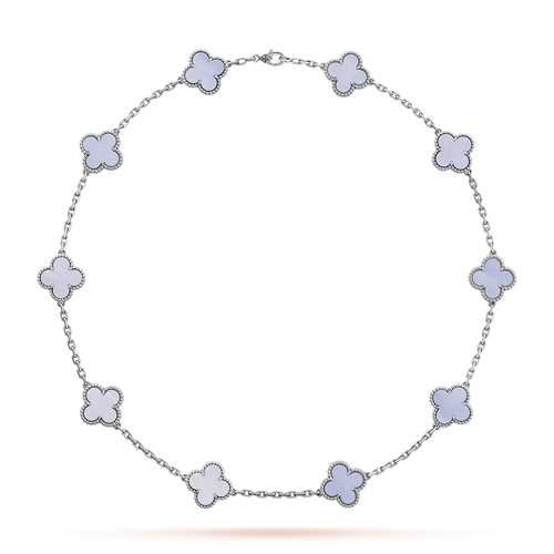 [Royal&Vicky]CLOVER 10 MOTIFS BLUE CHALCEDONY NECKLACE