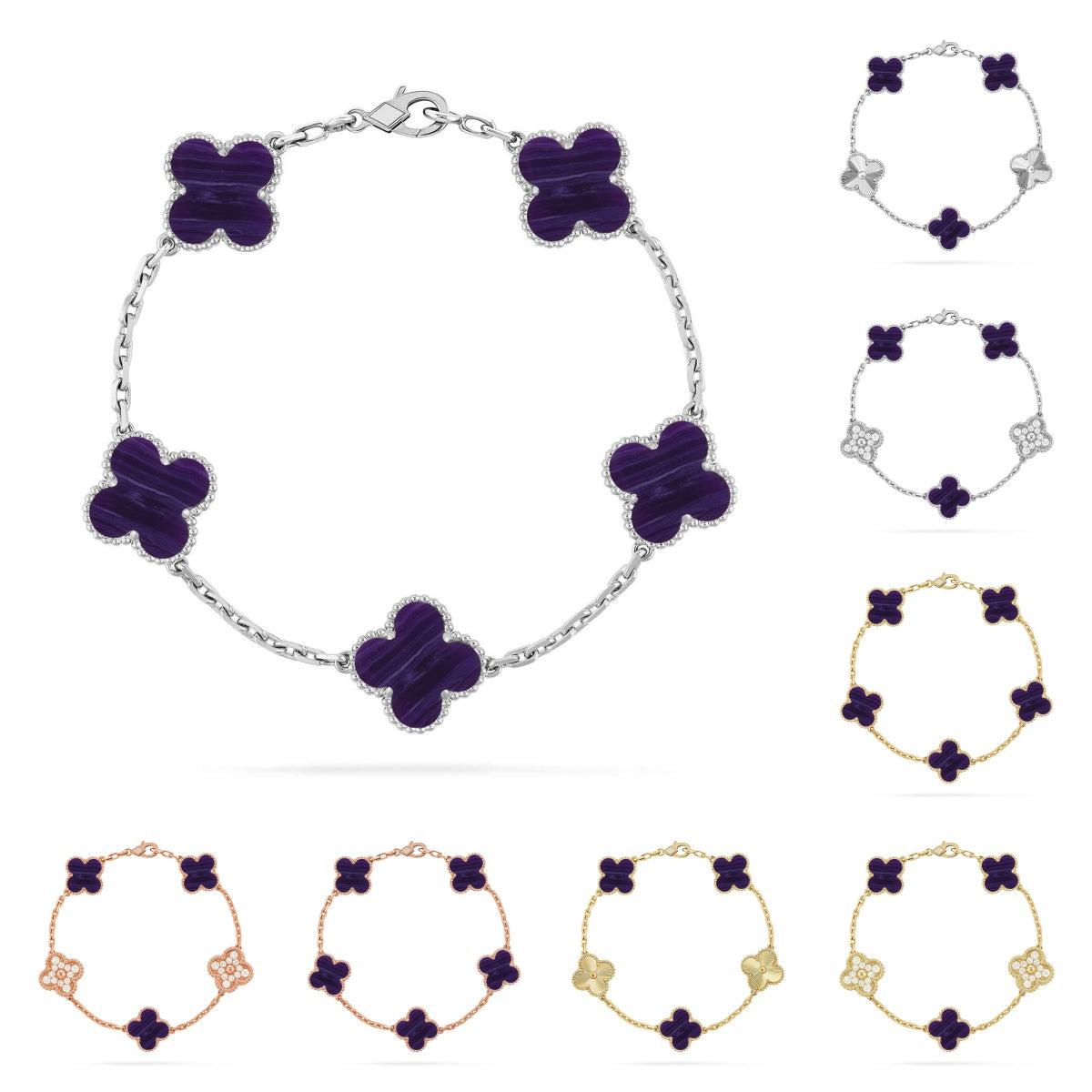 [Royal&Vicky]LUCKY CLOVER 5-MOTIF BRACELET - CHAROITE COLLECTION