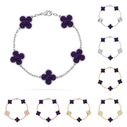 [Royal&Vicky]LUCKY CLOVER 5-MOTIF BRACELET - CHAROITE COLLECTION