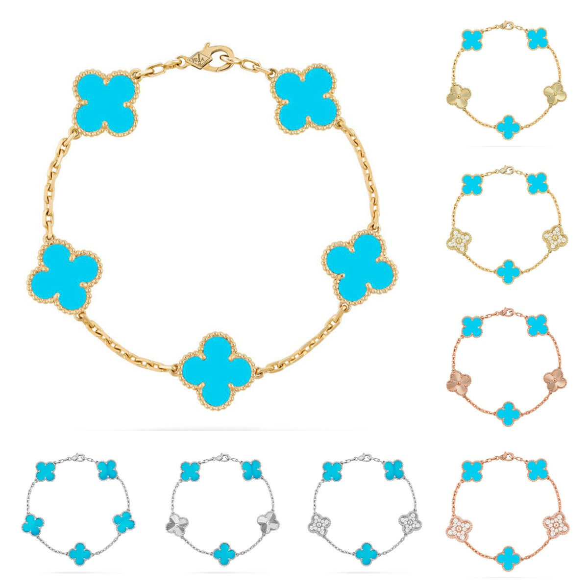 [Royal&Vicky]LUCKY CLOVER 5-MOTIF BRACELET - TURQUOISE COLLECTION