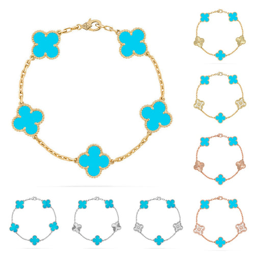 [Royal&Vicky]LUCKY CLOVER 5-MOTIF BRACELET - TURQUOISE COLLECTION