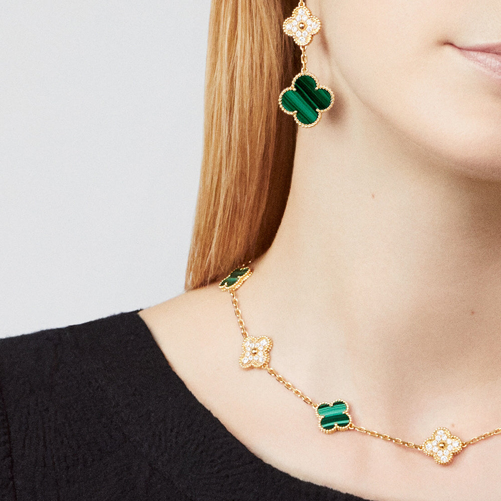 [Royal&Vicky]CLOVER 10 MOTIFS MALACHITE DIAMOND NECKLACE