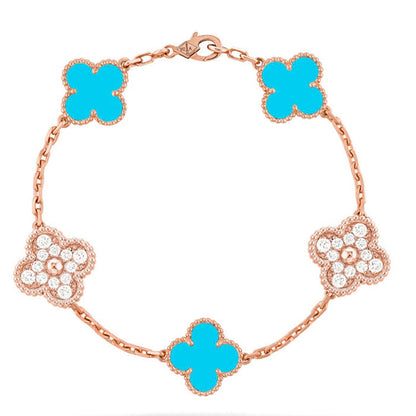 [Royal&Vicky]LUCKY CLOVER 5-MOTIF BRACELET - TURQUOISE COLLECTION