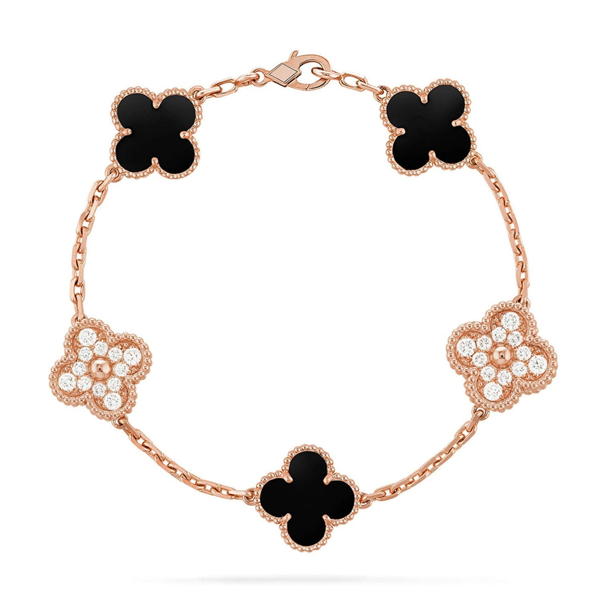 [Royal&Vicky]LUCKY CLOVER 5-MOTIF BRACELET - BLACK OXNY COLLECTION