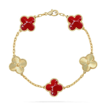 [Royal&Vicky]LUCKY CLOVER 5-MOTIF BRACELET - RED LARIMAR COLLECTION