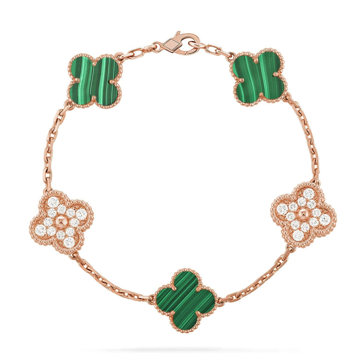 [Royal&Vicky]LUCKY CLOVER 5-MOTIF BRACELET - MALACHITE COLLECTION