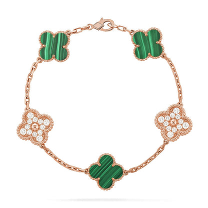 [Royal&Vicky]LUCKY CLOVER 5-MOTIF BRACELET - MALACHITE COLLECTION