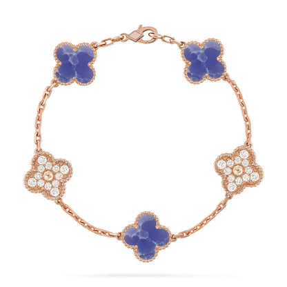 [Royal&Vicky]LUCKY CLOVER 5-MOTIF BRACELET - BLUE LARIMAR COLLECTION