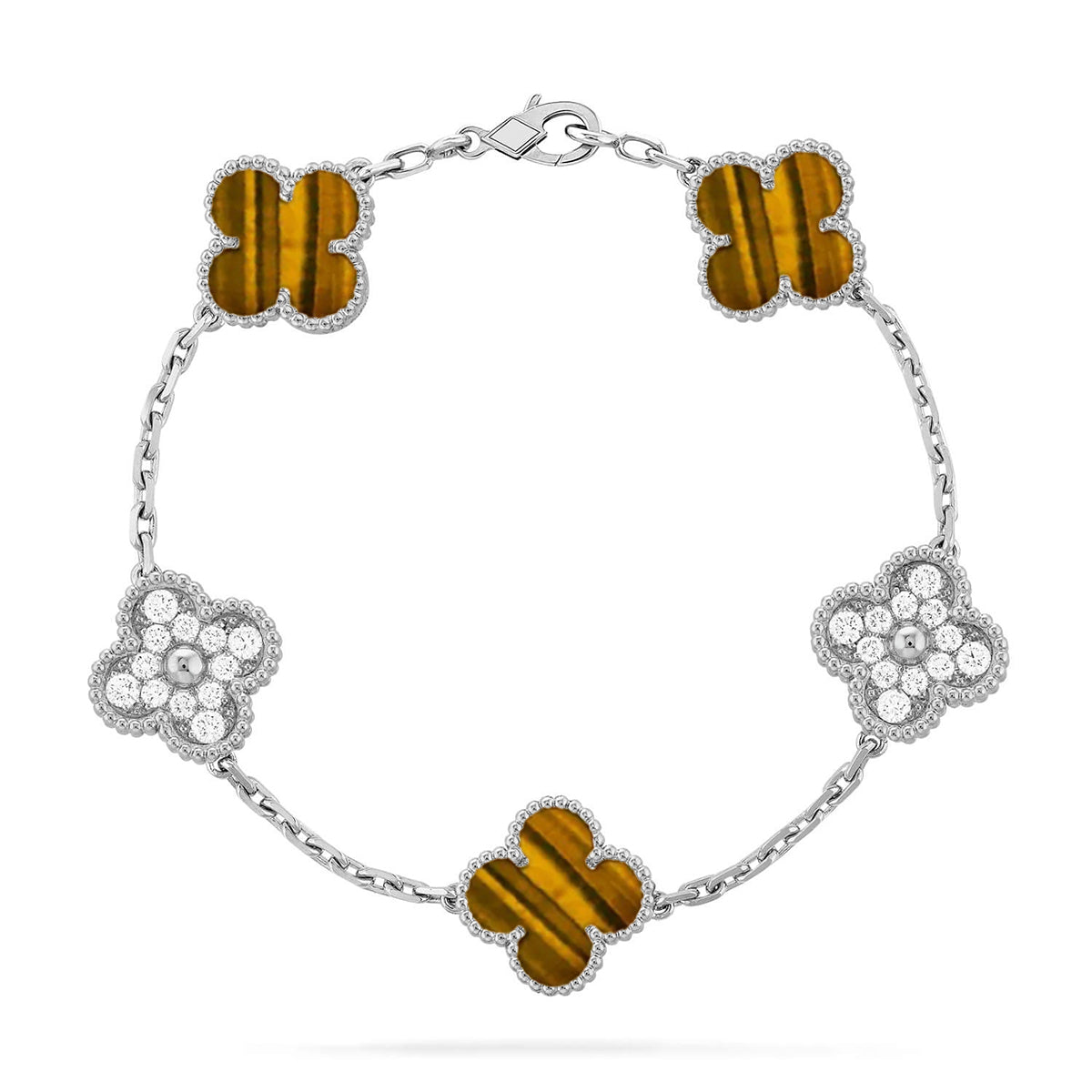 [Royal&Vicky]LUCKY CLOVER 5-MOTIF BRACELET -  TIGER’S EYE COLLECTION