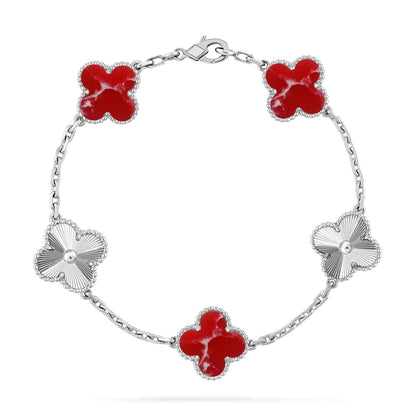 [Royal&Vicky]LUCKY CLOVER 5-MOTIF BRACELET - RED LARIMAR COLLECTION