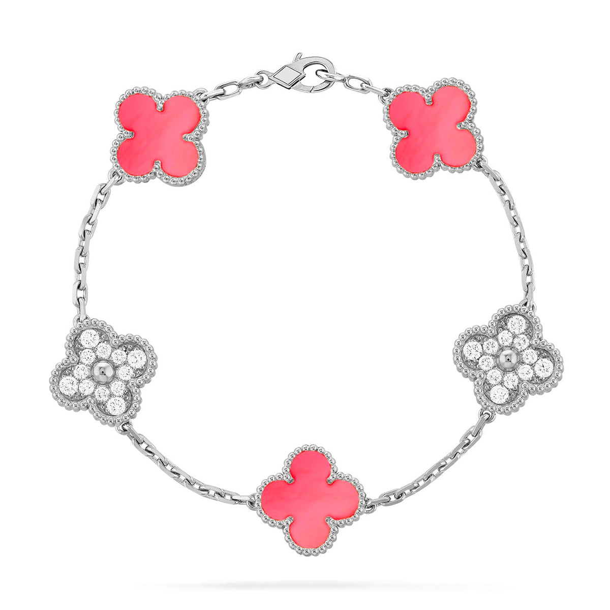 [Royal&Vicky]LUCKY CLOVER 5-MOTIF BRACELET - PINK MOTHER-OF-PEARL COLLECTION
