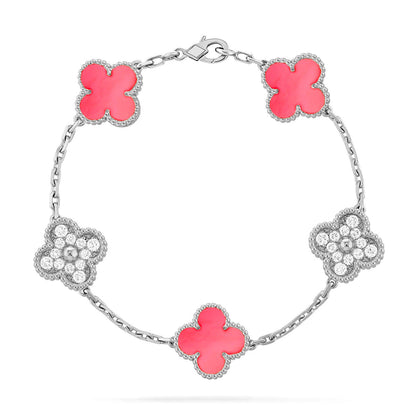 [Royal&Vicky]LUCKY CLOVER 5-MOTIF BRACELET - PINK MOTHER-OF-PEARL COLLECTION