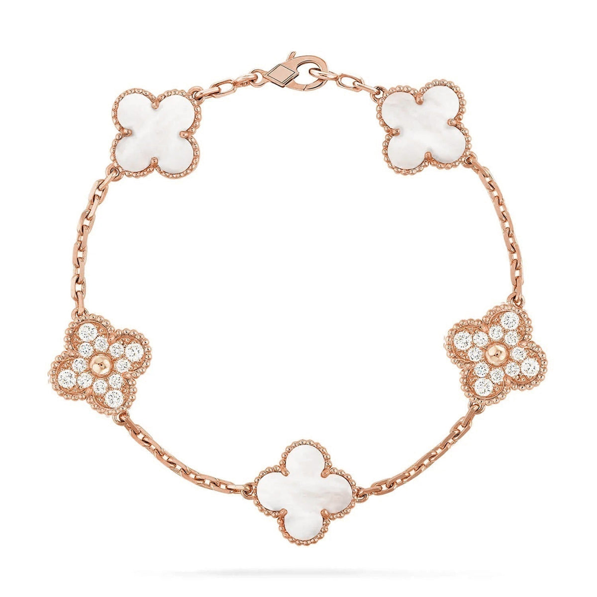 [Royal&Vicky]LUCKY CLOVER 5-MOTIF BRACELET - WHITE MOTHER-OF-PEARL COLLECTION