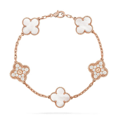 [Royal&Vicky]LUCKY CLOVER 5-MOTIF BRACELET - WHITE MOTHER-OF-PEARL COLLECTION