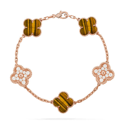 [Royal&Vicky]LUCKY CLOVER 5-MOTIF BRACELET -  TIGER’S EYE COLLECTION