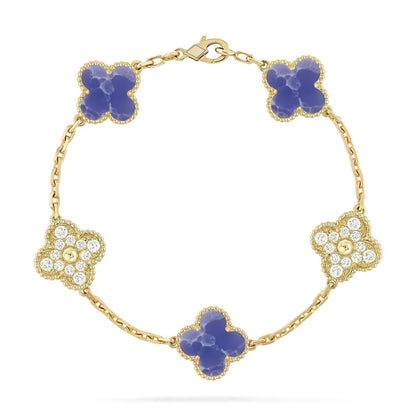 [Royal&Vicky]LUCKY CLOVER 5-MOTIF BRACELET - BLUE LARIMAR COLLECTION