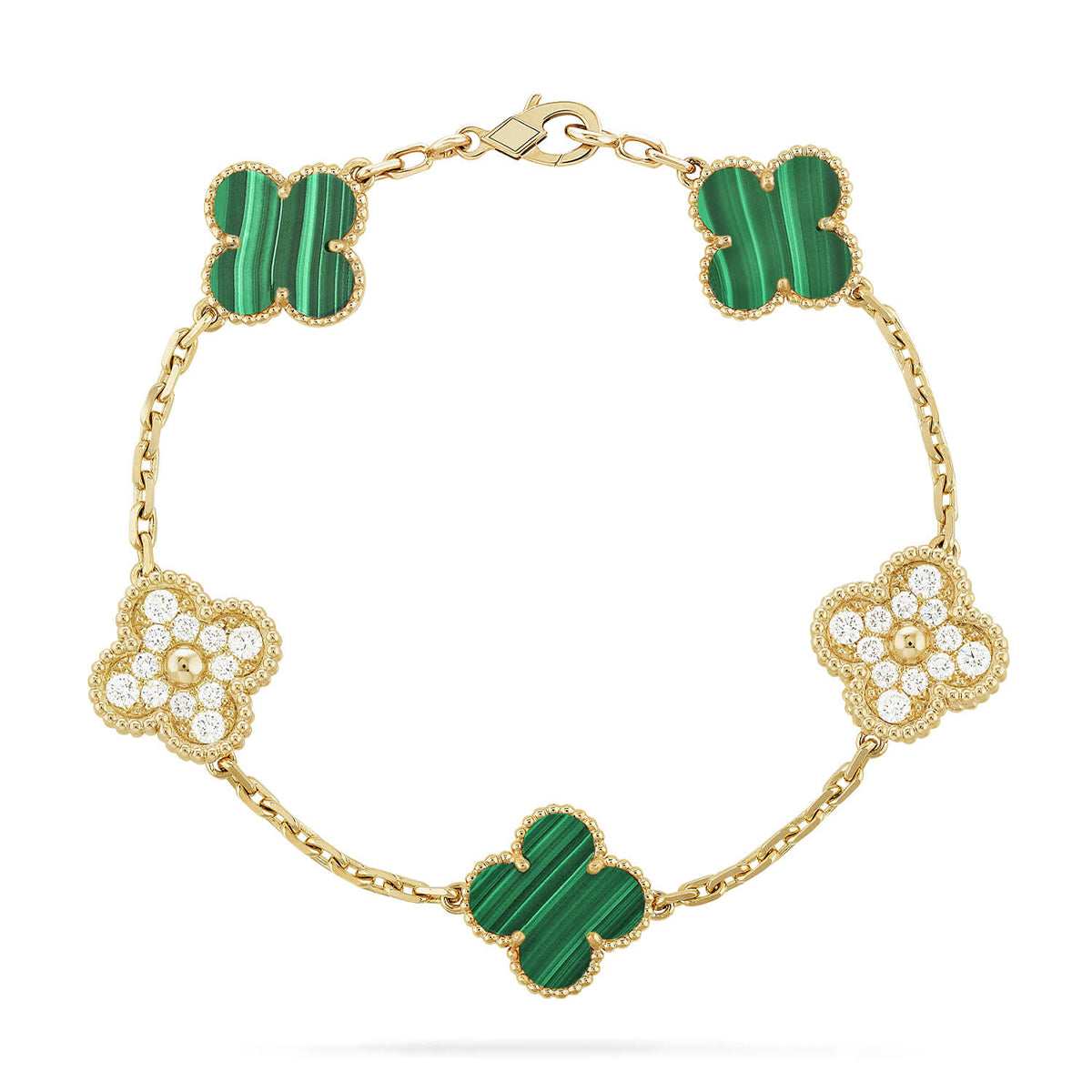 [Royal&Vicky]LUCKY CLOVER 5-MOTIF BRACELET - MALACHITE COLLECTION