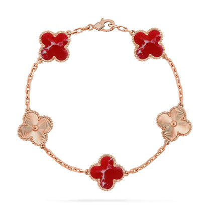 [Royal&Vicky]LUCKY CLOVER 5-MOTIF BRACELET - RED LARIMAR COLLECTION