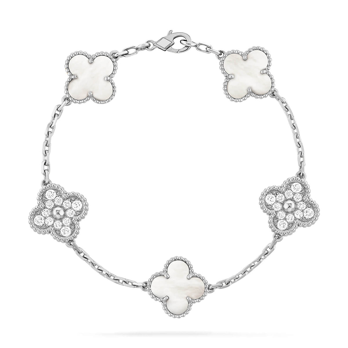 [Royal&Vicky]LUCKY CLOVER 5-MOTIF BRACELET - WHITE MOTHER-OF-PEARL COLLECTION