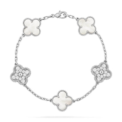 [Royal&Vicky]LUCKY CLOVER 5-MOTIF BRACELET - WHITE MOTHER-OF-PEARL COLLECTION