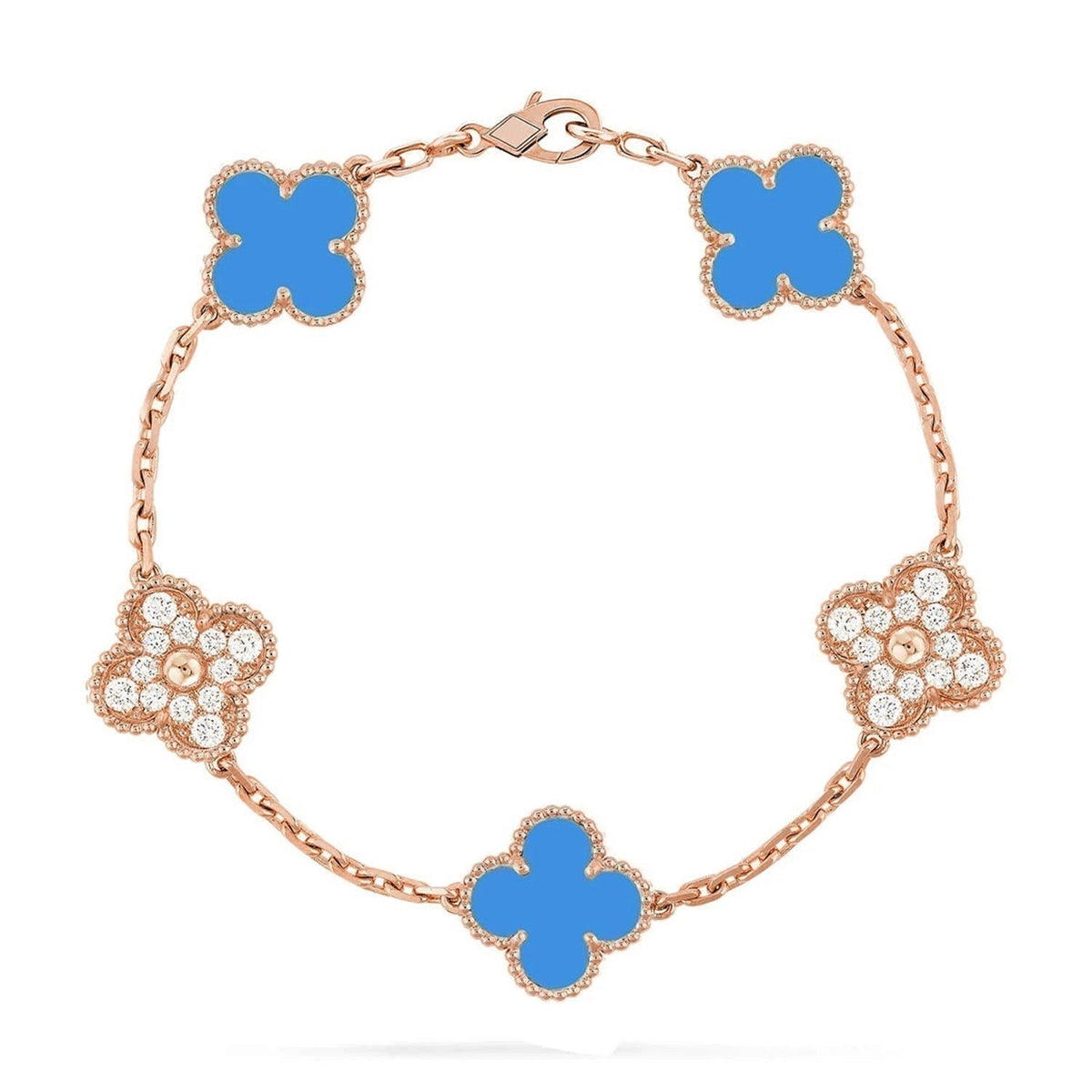 [Royal&Vicky]LUCKY CLOVER 5-MOTIF BRACELET - BLUE AGATE COLLECTION