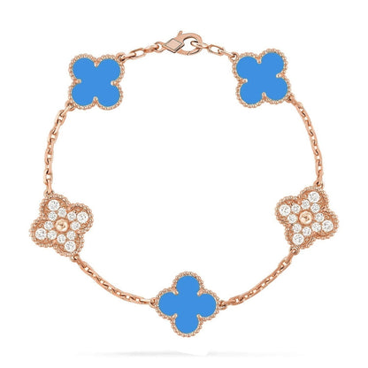 [Royal&Vicky]LUCKY CLOVER 5-MOTIF BRACELET - BLUE AGATE COLLECTION