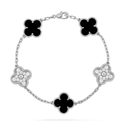 [Royal&Vicky]LUCKY CLOVER 5-MOTIF BRACELET - BLACK OXNY COLLECTION