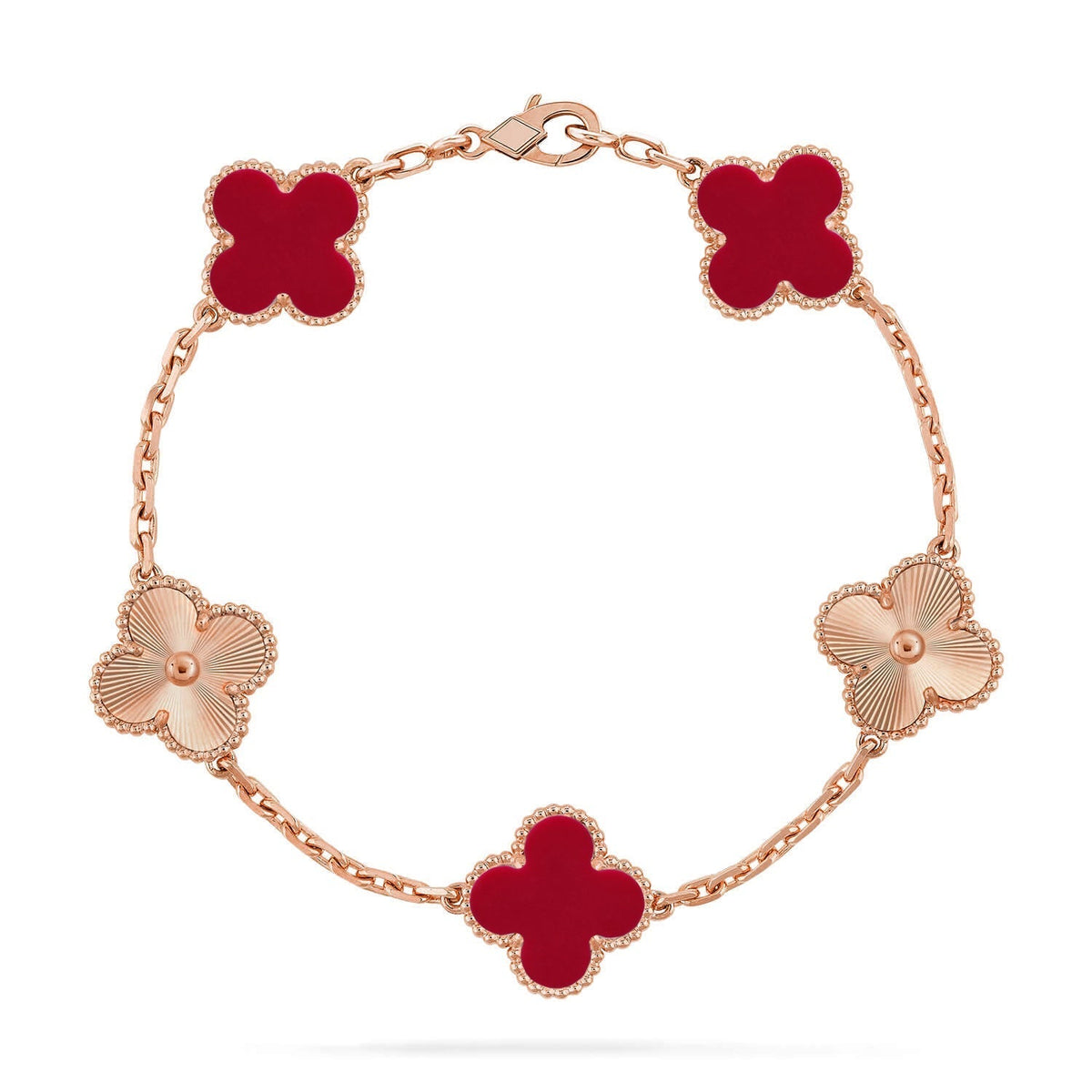 [Royal&Vicky]LUCKY CLOVER 5-MOTIF BRACELET - RED CARNELIAN COLLECTION