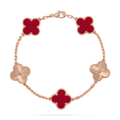 [Royal&Vicky]LUCKY CLOVER 5-MOTIF BRACELET - RED CARNELIAN COLLECTION