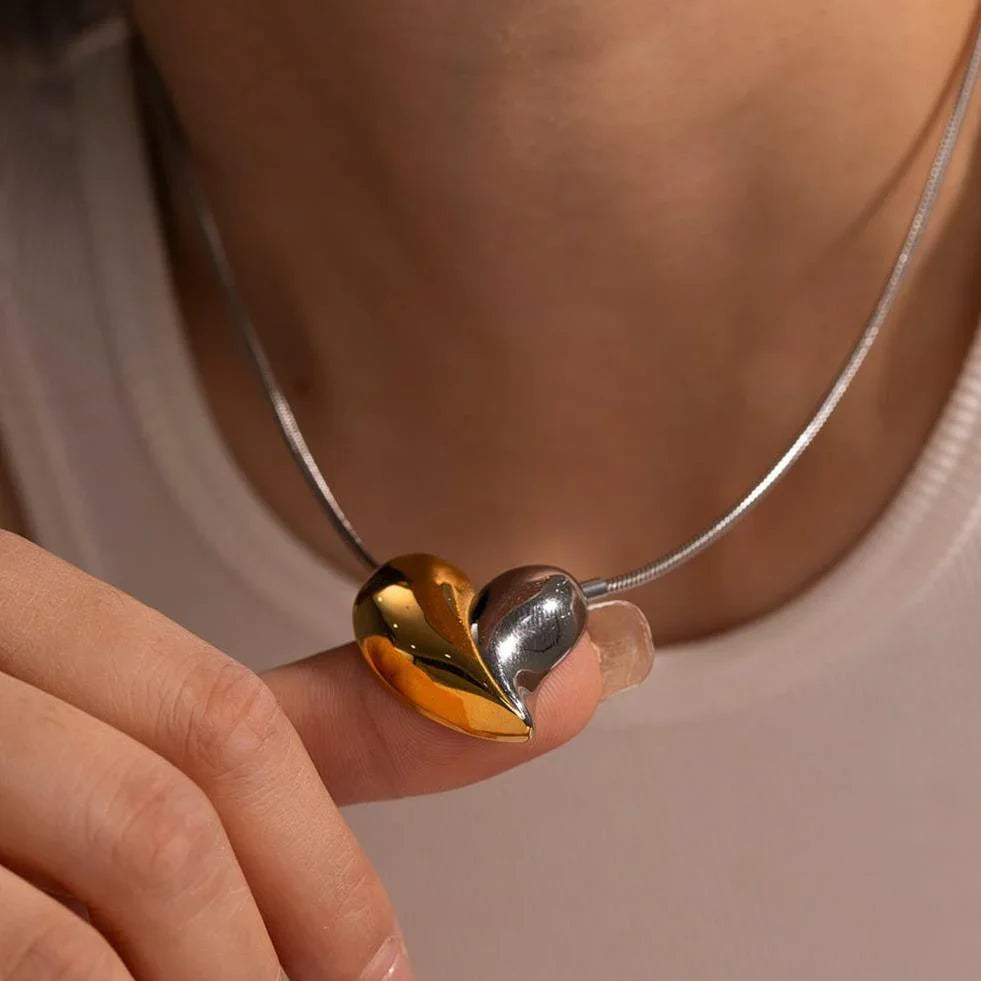 [Royal&Vicky]Dorothea Two Tone Heart Necklace