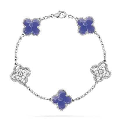 [Royal&Vicky]LUCKY CLOVER 5-MOTIF BRACELET - BLUE LARIMAR COLLECTION