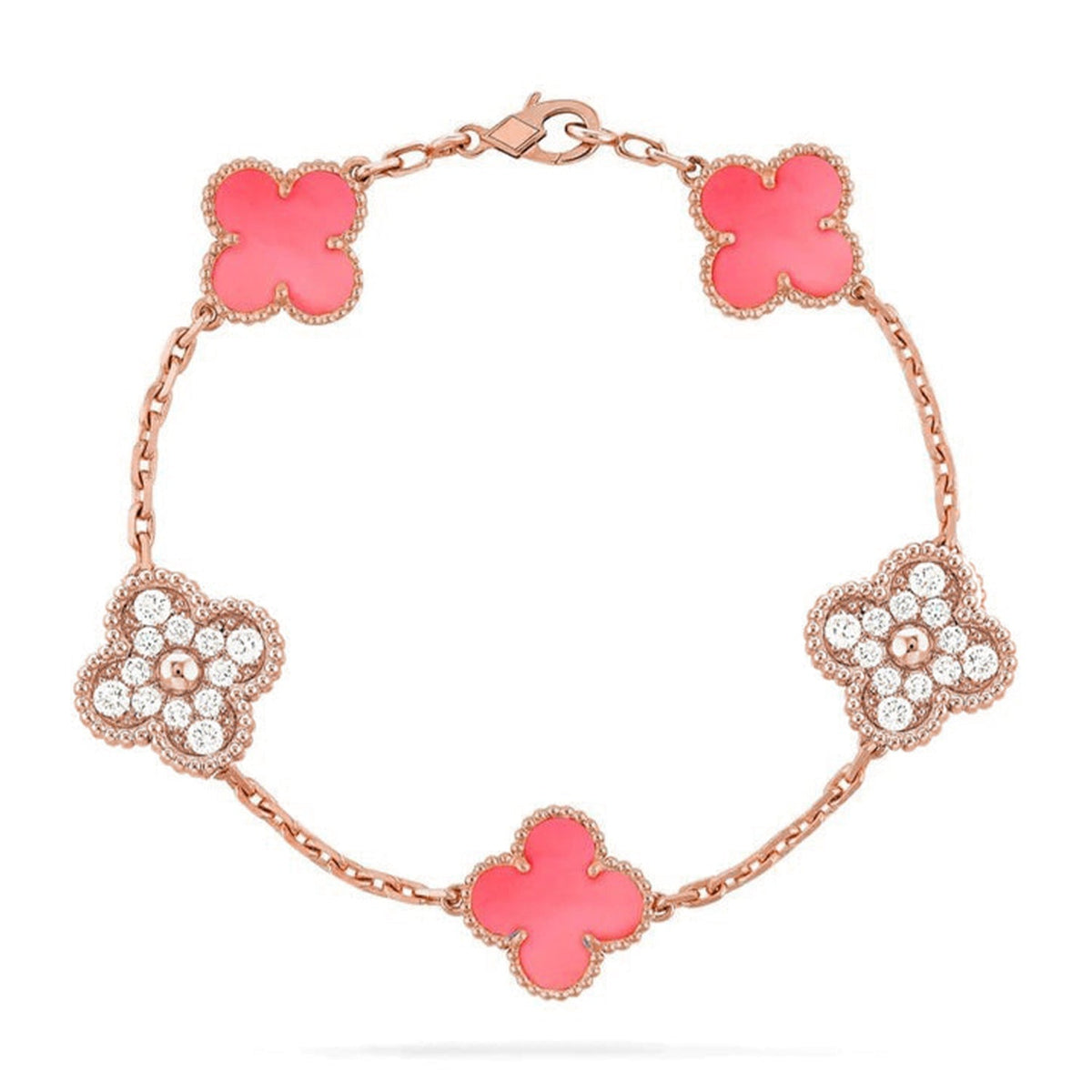 [Royal&Vicky]LUCKY CLOVER 5-MOTIF BRACELET - PINK MOTHER-OF-PEARL COLLECTION