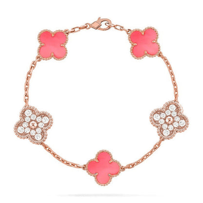 [Royal&Vicky]LUCKY CLOVER 5-MOTIF BRACELET - PINK MOTHER-OF-PEARL COLLECTION
