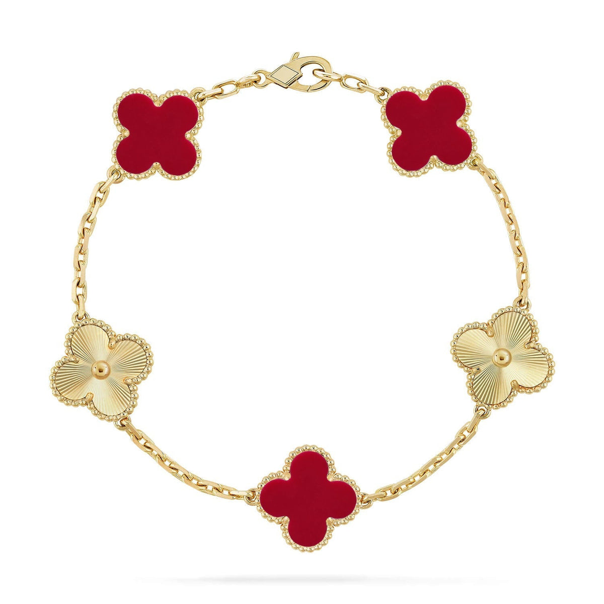[Royal&Vicky]LUCKY CLOVER 5-MOTIF BRACELET - RED CARNELIAN COLLECTION
