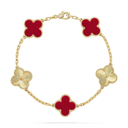 [Royal&Vicky]LUCKY CLOVER 5-MOTIF BRACELET - RED CARNELIAN COLLECTION