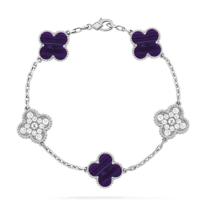 [Royal&Vicky]LUCKY CLOVER 5-MOTIF BRACELET - CHAROITE COLLECTION