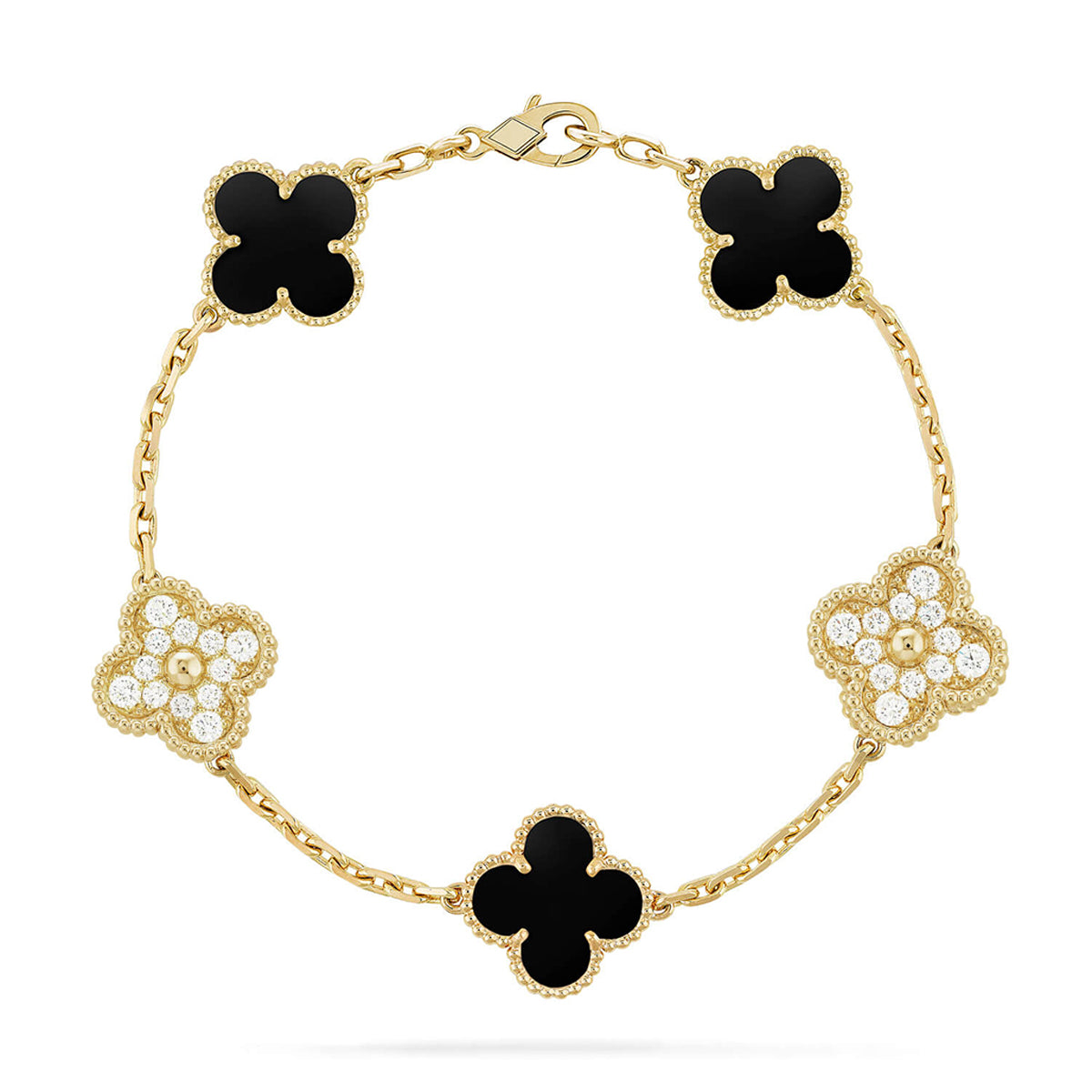 [Royal&Vicky]LUCKY CLOVER 5-MOTIF BRACELET - BLACK OXNY COLLECTION