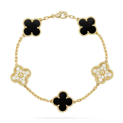 [Royal&Vicky]LUCKY CLOVER 5-MOTIF BRACELET - BLACK OXNY COLLECTION