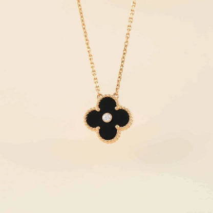 [Royal&Vicky]CLOVER 15MM DIAMOND ONYX NECKLACE