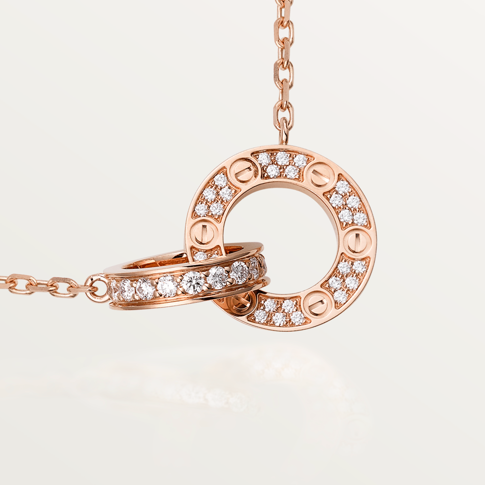 [Royal&Vicky]LOVE 7.6MM NECKLACE ROSE GOLD AND SILVER  FULL DIAMOND