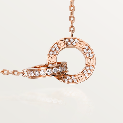 [Royal&Vicky]LOVE 7.6MM NECKLACE ROSE GOLD AND SILVER  FULL DIAMOND