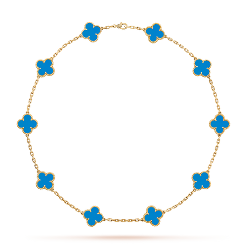 [Royal&Vicky]CLOVER 10 MOTIFS BLUE AGATE NECKLACE