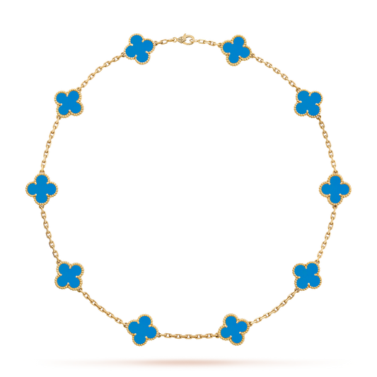 [Royal&Vicky]CLOVER 10 MOTIFS BLUE AGATE NECKLACE