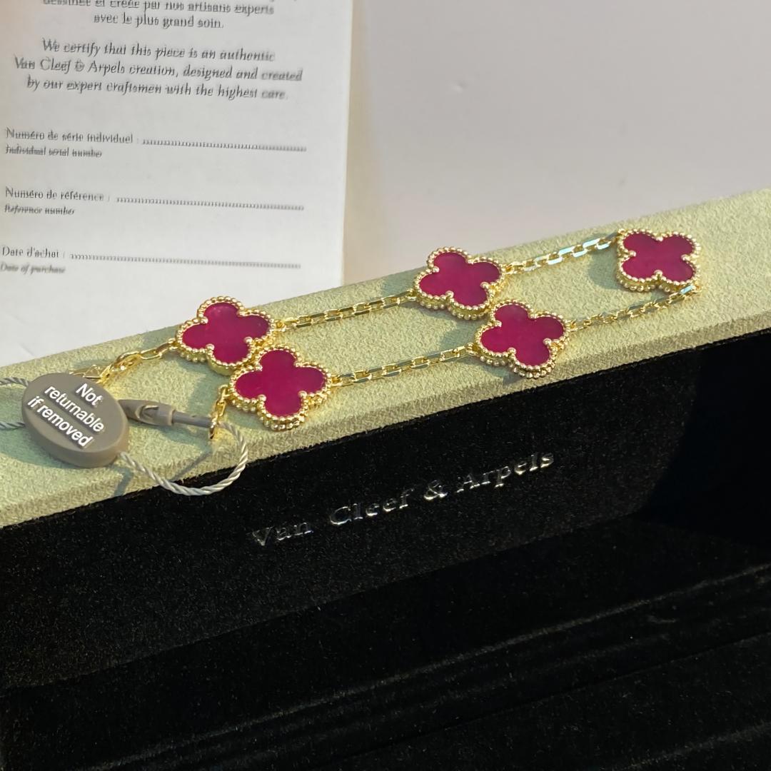 [Royal&Vicky]NEW CLOVER 5 MOTIFS PINK ENAMEL BRACELET